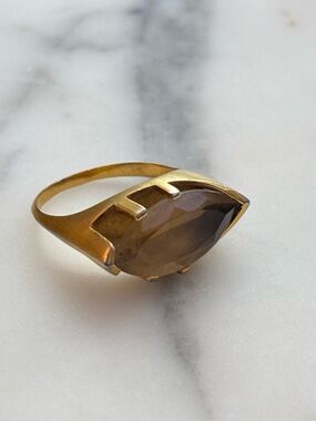 Dean Davidson 24 KT Gold Plated Ring with Brown Marquise Stone size 9